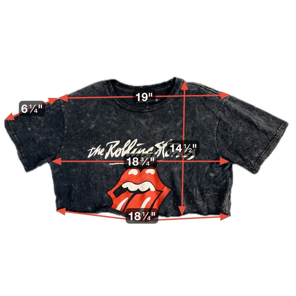 Distressed Rolling Stones Crop Top Black Acid Wash Grunge Thrashed Tee Women's L - Picture 4 of 7
